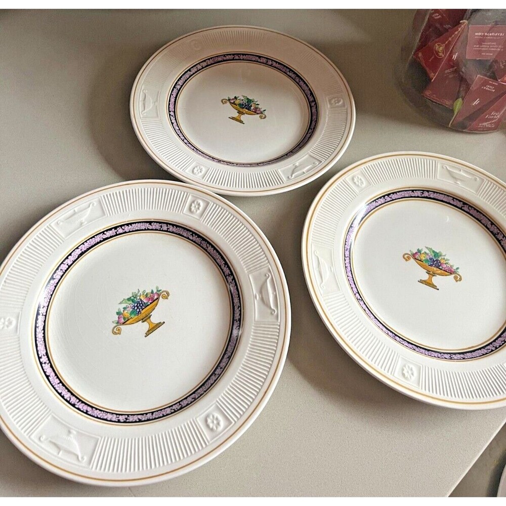 3 Vintage Mason's England Crescent Ivory dish Plates Fruit Bowl gold fine china